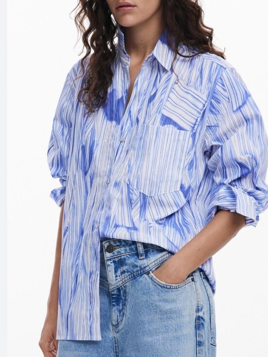 Desigual Tops - Desigual Dress Shirt Cotton M Blue White Contemporary